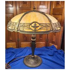 Elegant Bradley and Hubbard Slag Glass Panel Lamp. For Sale at Ruby Lane