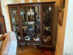 Antique Curio Cabinet With Curved Center Glass Door and Claw ...