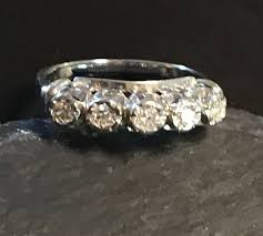 14k White Gold 5 Diamond- High Set Vintage Ring. Size 6 1/2 ...