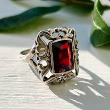 Art Deco Silver Rectangular Red Glass Antique German Ring ...