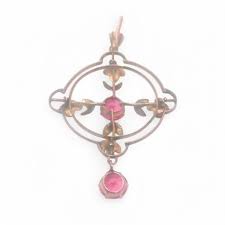 Edwardian 9K Gold With Pink Pastes Pendant - Etsy