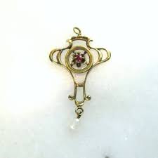 Antique Gold/Gold Filled Lavalier Pendant Necklace w/ Ruby ...