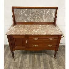 Antique Victorian Marble Top Washstand Sideboard Buffet Server With Towel Bar | Chairish