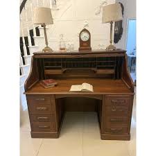 Large Antique Edwardian Freestanding Oak Roll Top Desk, 1900 ...