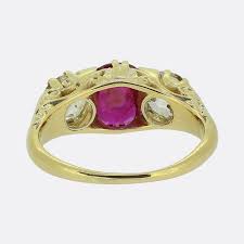Victorian Natural Burmese Ruby and Diamond Three-Stone Ring For Sale at 1stDibs