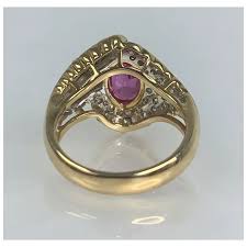 18K Yellow Gold Oval Shaped Pink Sapphire Diamond Ring. For Sale at Ruby Lane
