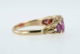 Victorian Ruby and Diamond Five-Stone Gold Ring - Jewelry