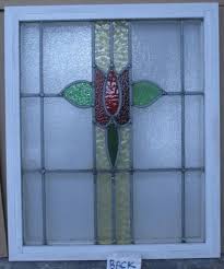OLD ENGLISH LEADED STAINED GLASS WINDOW ABSTRACT FLORAL 20 3 ...