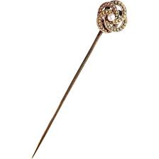 18K Edwardian Textured Lovers Knot Stickpin w Natural Pearl ...