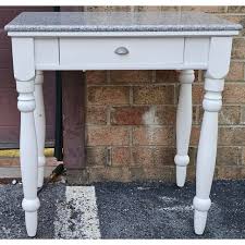 Whitewashed Granite Top White Painted Washstand Work Table | Chairish