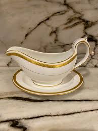 English White & Gold Saucer W/ Underplate | Chairish