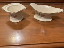 VINTAGE EDWIN M. KNOWLES CHINA CO. FLORAL GRAVY BOAT AND ...