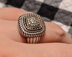 Vintage Sterling Silver With Gold Trim Pavé Diamond Ring Size 11 - Etsy