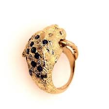 Retro Gold Lion Ring APX .60 Carat Natural Diamond Sapphire ...