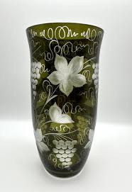 VINTAGE CRYSTAL VASE: Egermann Czech Republic Bohemian Green ...