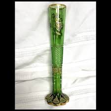Moser Bohemian Art Glass Gold and Enamel Gild Floral Green ...