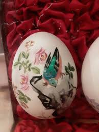 2 Vintage Handpainted Eggs In Glass Box, Parrot Bird Painted ...