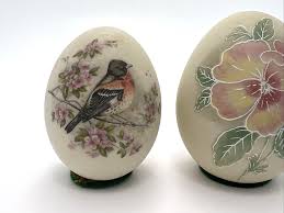 2 Vintage Bisque Egg Hand Painted Porcelain Ceramic Floral ...