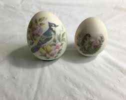 Pair of Bisque Decorative Eggs - 3”T and 2.5”T - Delicate ...