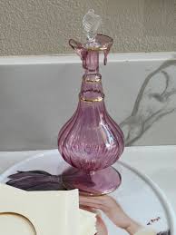 Antique Pink Drip Glass Perfume Bottle: Gold Trim Leaf Stopper - Etsy Hong Kong