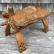 Vtg Camel Saddle Stool Brass Caps Leather Ottoman Rustic ...