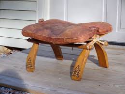 Vintage Egyptian Camel Saddle Stool Tooled Leather & Wood ...