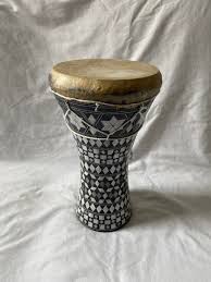 Medium Egyptian Handmade Inlaid Wooden Black White Drum ...