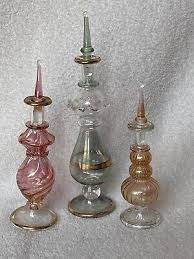 Perfume Bottles, 3 Ornate Decanters with Stoppers, Jewel ...