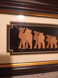 Framed Shadow Box Type Wall Art Hand Carved Wood Camels, Graduated Sizes, 13"x6" | eBay
