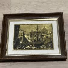 Lionel Barrymore- “little Boatyard, Venice” By Lionel Barrymore. Gold Foil. | eBay