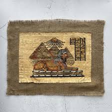 Egyptian Papyrus Art: Sphinx & Pyramids Painting on Coptic Cloth - Etsy
