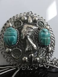 Vtg Large Silver Filigree Scarab Queen Nefertiti Pendant Egyptian Revival Signed | eBay