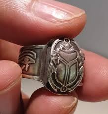 925 Sterling Silver Pharaoh Ring, Antique Beetle Free Size, Egyptian Silver Ring | eBay