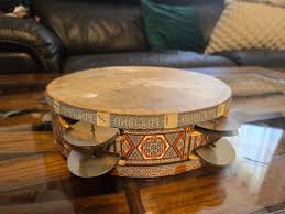 Egyptian Inlaid Musical Wooden Tambourine Rik with Brass ...