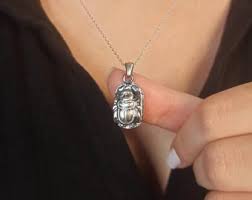 Gold Scarab Necklace, Khepri Pendant, Sterling Silver Egyptian Beetle Jewelry - Etsy