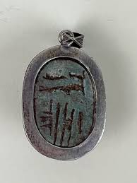Antique Egyptian Revival Sterling Silver Carved Wood Scarab 1.5" Pendant | eBay