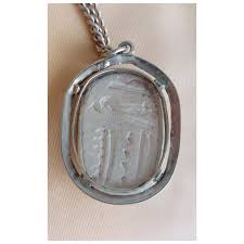 Vintage EGYPTIAN REVIVAL Faience Beige SCARAB Handcrafted Sterling . For Sale at Ruby Lane