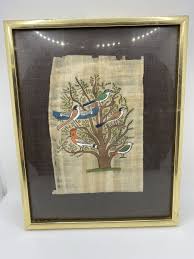 Vintage 1980s Egyptian Painting On Papyrus Birds In Golden ...