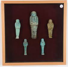 Lot - Group of 5 Egyptian Ushabti. Blue faience Largest 6.5 ...
