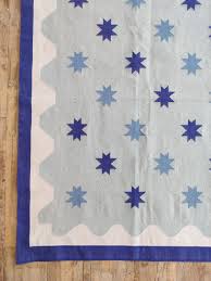 Handwoven Cotton Flatweave Rug, Light Blue Star Pattern ...