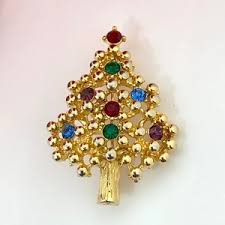 Monet Gold Tone and Rhinestone Zig Zag 'holiday Dazzle' Christmas Tree Brooch - Etsy