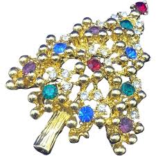 Similar Items to Eisenberg Christmas Tree Pin, Red, Blue, Green, Purple Clear Rhinestones