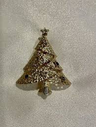 Vintage Christmas Tree Brooch Pin Holiday Rhinestones Good Toned Unmarked | eBay