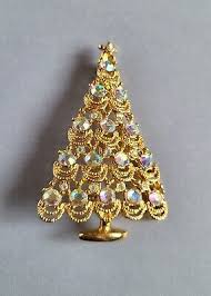 Vintage Gold Tone Iridescent Rhinestone Christmas Tree Brooch Pin Costume | eBay
