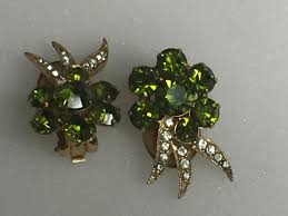 Eisenberg ice Green Yellow Rhinestones Signed Brooch & Clip ...