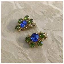 Gold Tone Sapphire Blue & Emerald Green Rhinestone Clip ...