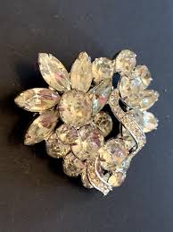 Vintage Silver Tone Crystal Rhinestone Pin Brooch: Signed ...