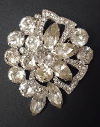 EISENBERG Clear Rhinestone Brooch Silver Tone Vintage ...