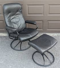 Vintage Mid Century Ekornes Stressless Black Leather Recliner Ottoman Black Base | eBay