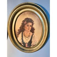 Gypsy Young Girl & Boy C1940 by Anne Allaben Gold Oval ...